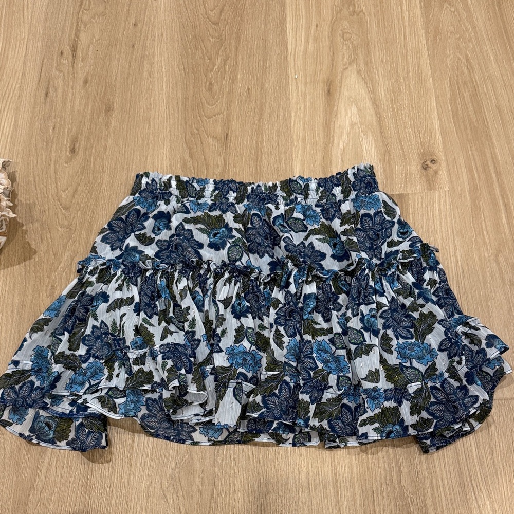 Misa Los Angeles Blue and Green Floral Mini Skirt